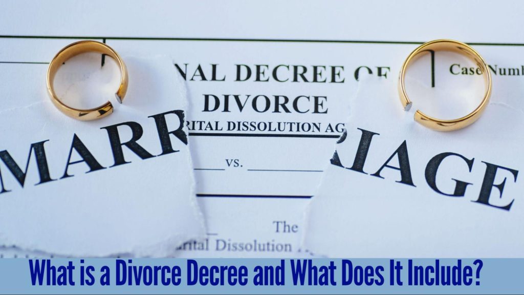 Divorce decree document and legal papers representing a final divorce judgment